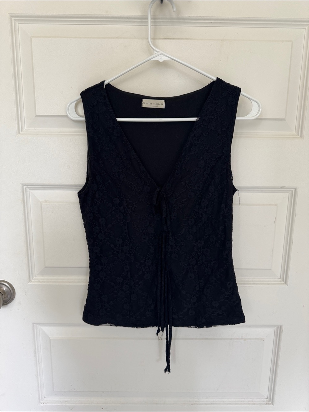 Valerie Stevens Black Lace Tie-Front Camisole Top
